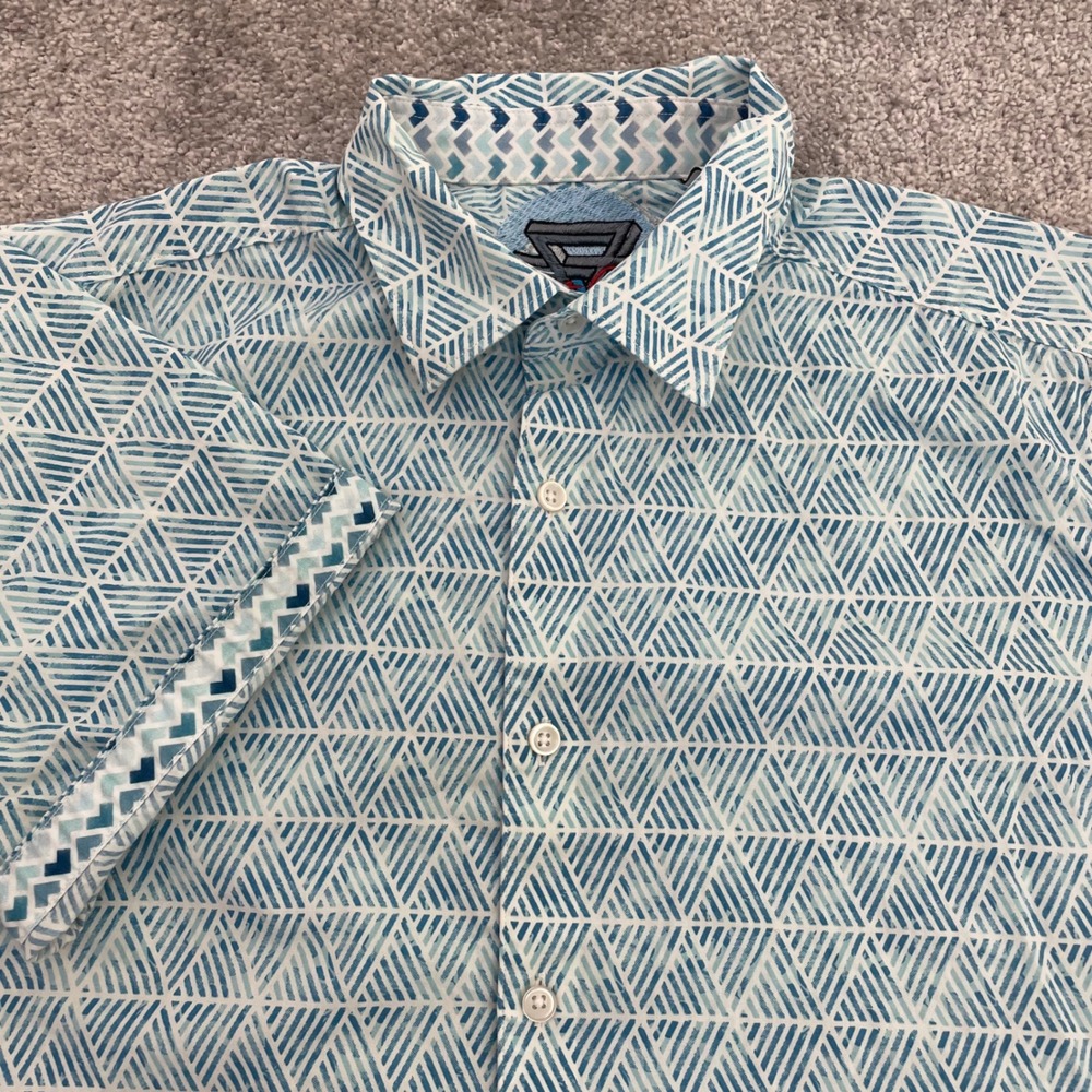 Robert Graham Button Up Shirt Mens Large Classic Fit Geometric Short Sleeve Blue